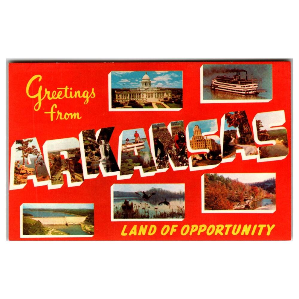 Vintage Greetings from Arkansas Large Letter Chrome Postcard Dexter Press